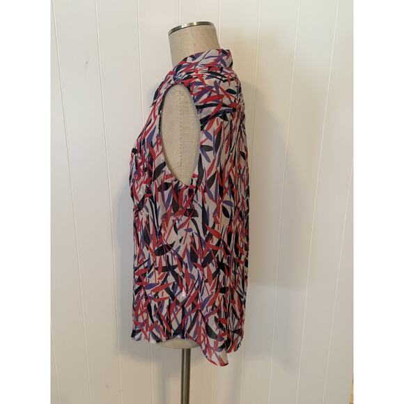 Liz Claiborne Shirt Womens XL Red Blue White Sleeveless Button Up Sheer Top - Picture 5 of 7